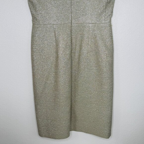 ESCADA Jacquard Metallic Sheath Dress Light Sand Shoulder Details SZ 40 /US 10 - Picture 8 of 14